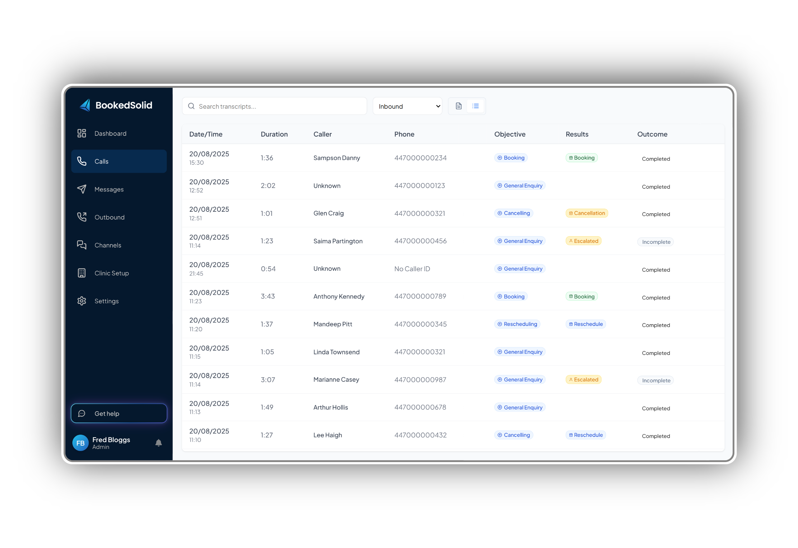 BookedSolid Dashboard